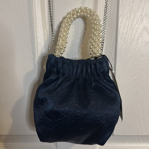 Zara blue satin pearl handbag - Picture 5 of 7